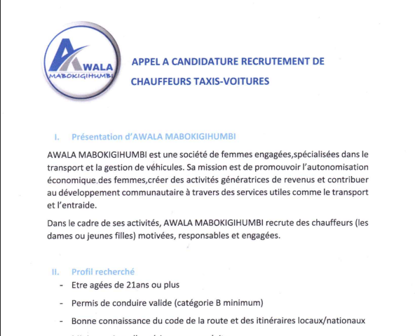 Appel à candidature recrutement des chauffeurs taxis-voitures